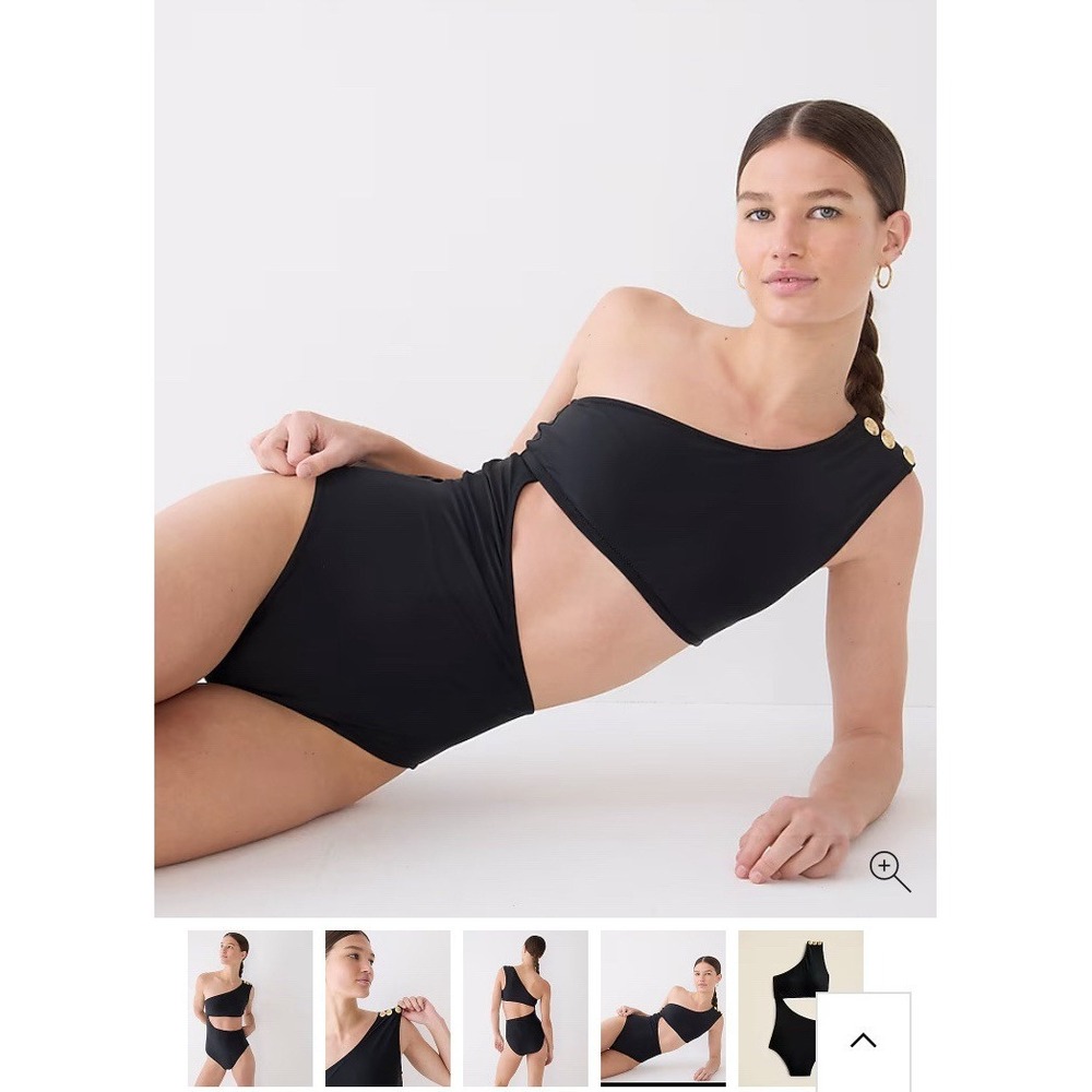 NWT J‎ Crew Black One Piece Shoulder Swimsuit Women's Size 18 Black